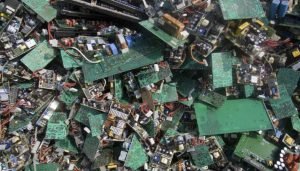 Electronic waste(microchips) are piled up