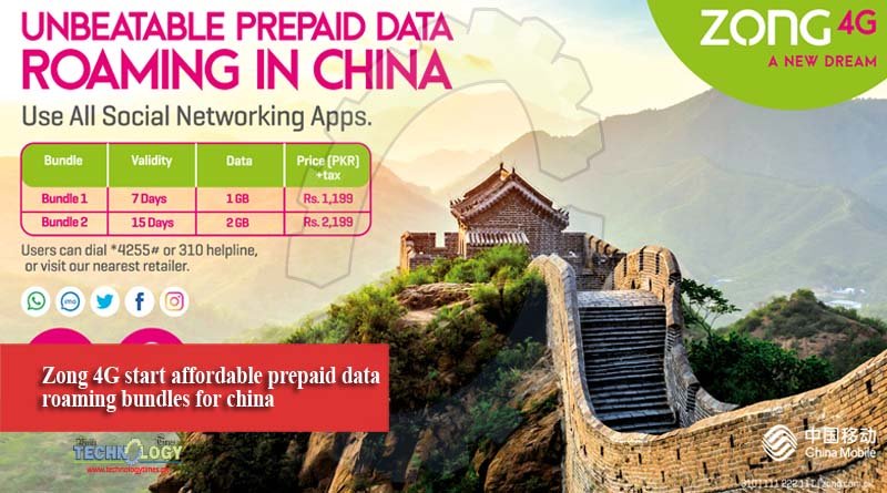Zong 4G start affordable prepaid data roaming bundles for china