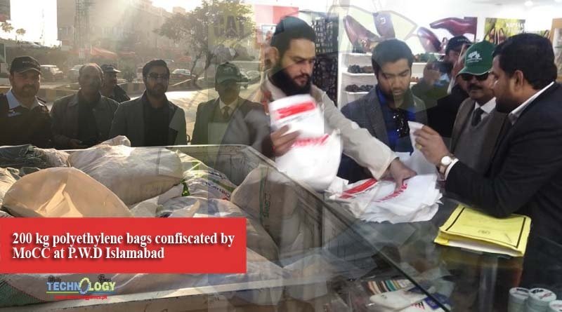 200 kg polyethylene bags confiscated by MoCC at P.W.D Islamabad