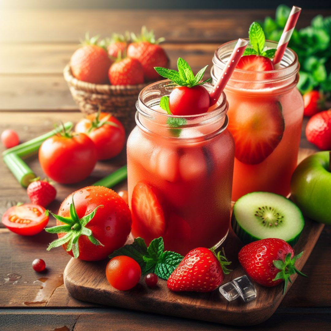 Refreshing Fusion of Flavor And Wellness: Strawberry And Tomato Fruit Juice